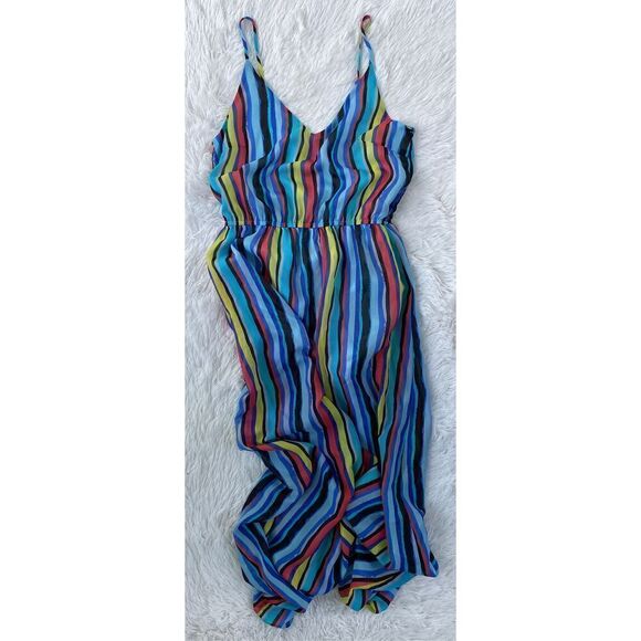 Buttons SZ S Woman’s Vibrant Multicolored Vertical Striped Maxi Dress - Picture 7 of 12